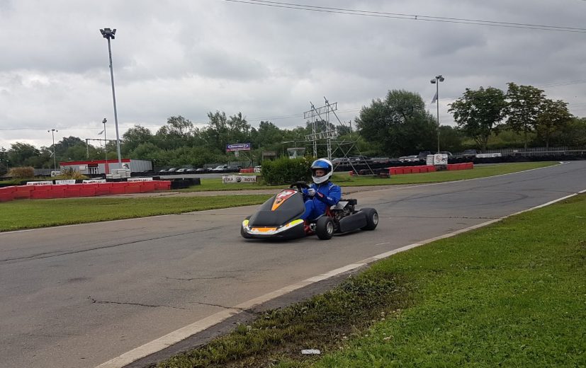 Michael Looker testing the new kart in preparation for Augusts race.